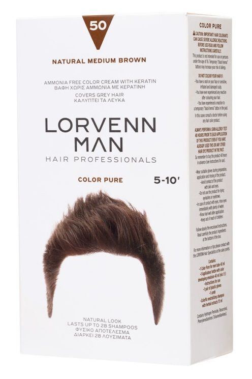 Lorvenn Vopsea Par Pentru Barbati Color Pure 50 Natural Medium Brown 40ml
