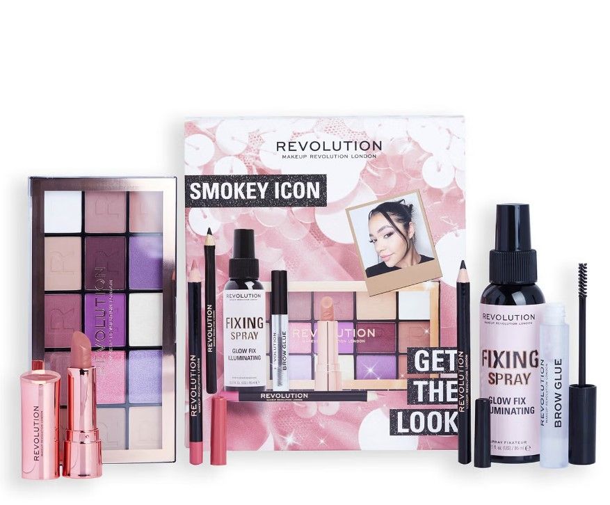 Makeup Revolution Set Smokey Icon ( Paleta fard ochi + Creion Khol + Ruj + Creion buze + Mascara sprancene + Spray fixare)