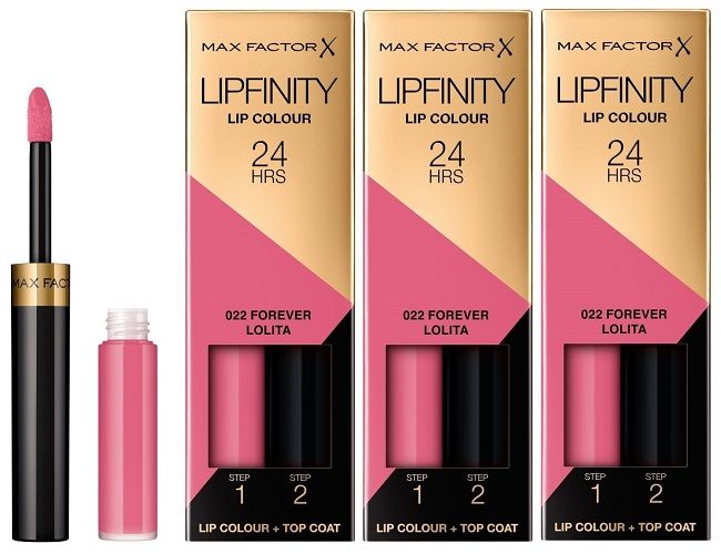 Max Factor Pachet 3xLipfinity 022 Forever Lolita 2.3ml + Balsam 1.9g