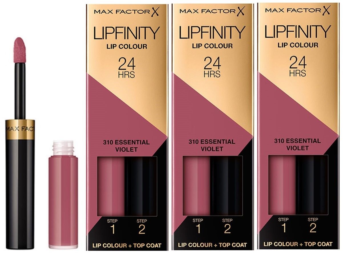 Max Factor Pachet 3xLipfinity 310 Essential Violet 2.3ml + Balsam 1.9g
