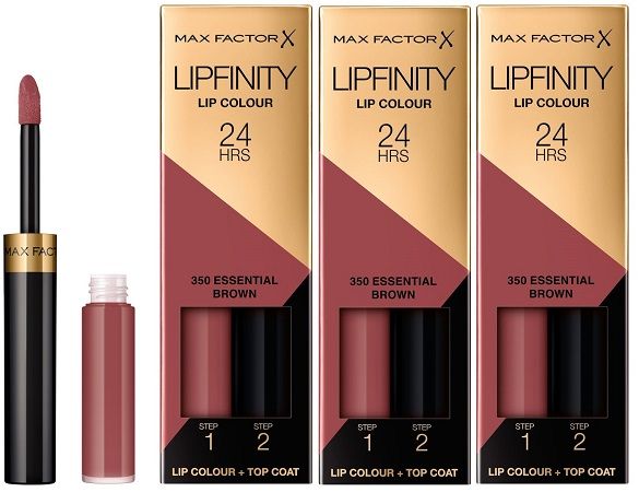 Max Factor Pachet 3xLipfinity 350 Essential Brown 2.3ml + Balsam 1.9g