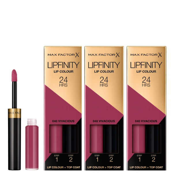 Max Factor Pachet 3xLipfinity 40 Vivacious 2.3ml + Balsam 1.9g