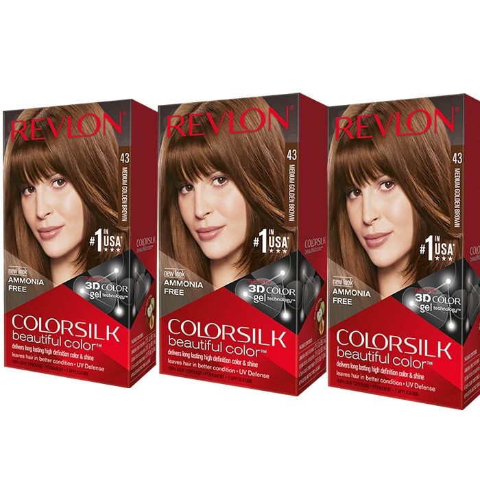 Pachet Revlon Vopsea de Par Colorsilk 43 Medium Gold Brown X 3 bucati