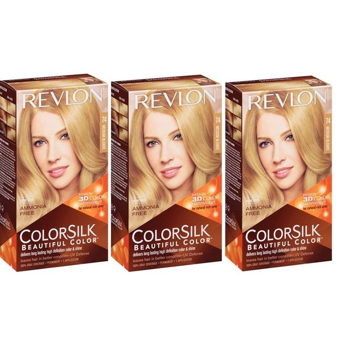 Pachet Revlon Vopsea de Par Colorsilk 74 Medium Blonde X 3 bucati