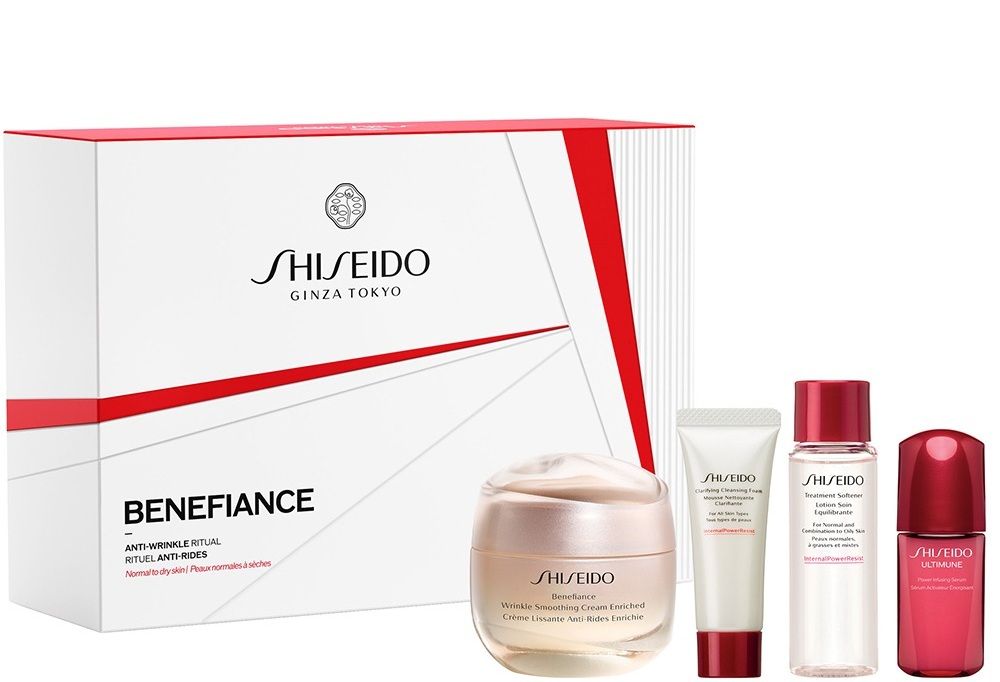 Shiseido Benefiance Wrinkle Smoothing Set (Crema zi ten uscat 50ml + Spuma curatare + Lotiune + Ser)