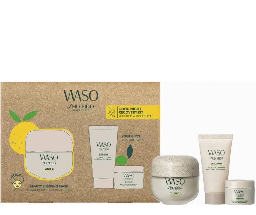 Shiseido Waso Good Night Recovery Set (Masca Noapte 50ml + Crema de zi 15ml + Demachiant 30ml)