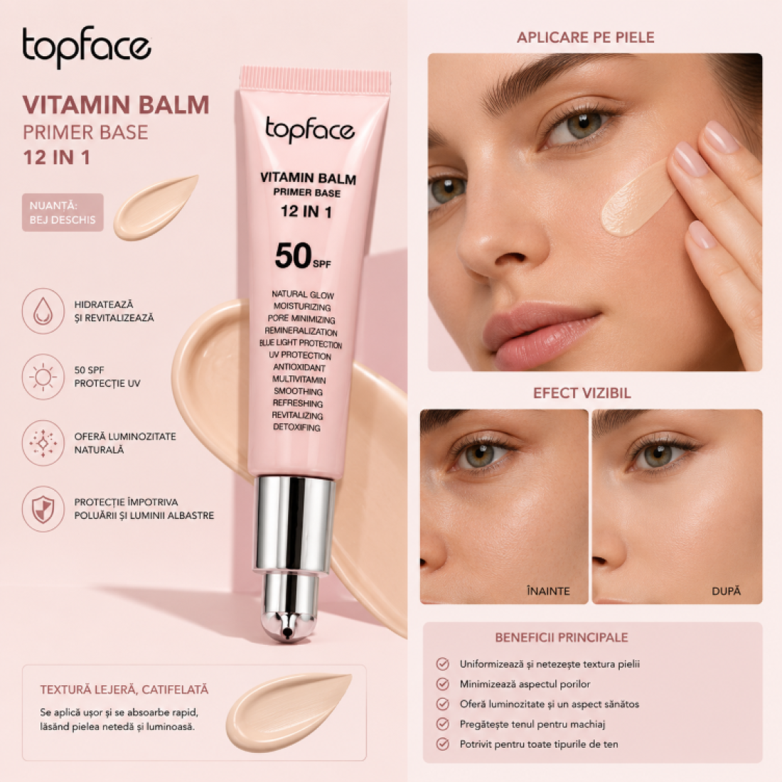 Topface Baza de Machiaj 12in1 Vitamin Balm Primer Base SPF50 30ml 