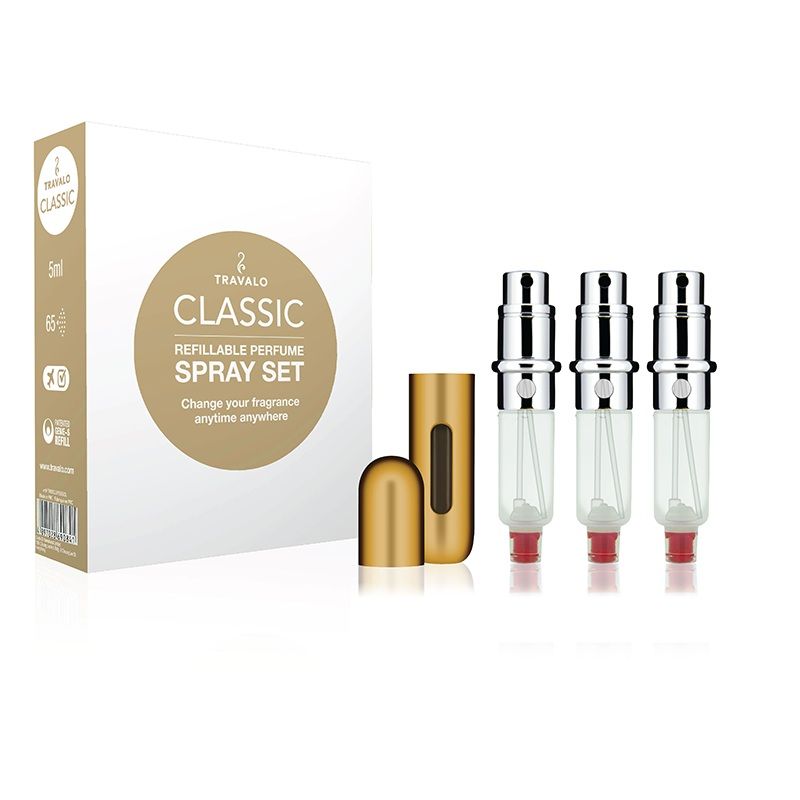 Travalo Set Classic Gold Recipient reincarcabil pentru parfum cu atomizor 3x5ml 