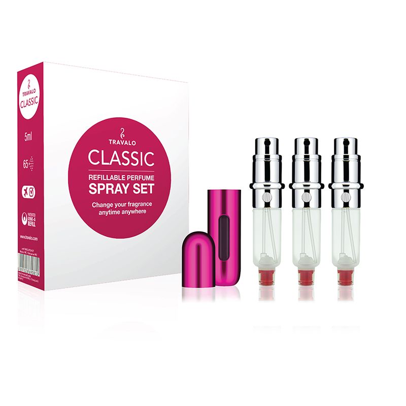 Travalo Set Classic Hot Pink Recipient reincarcabil pentru parfum cu atomizor 3x5ml