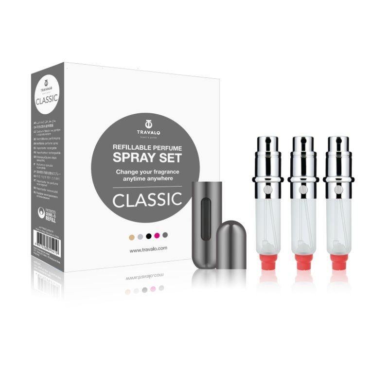 Travalo Set Classic Titanium Recipient reincarcabil pentru parfum cu atomizor 3x5ml